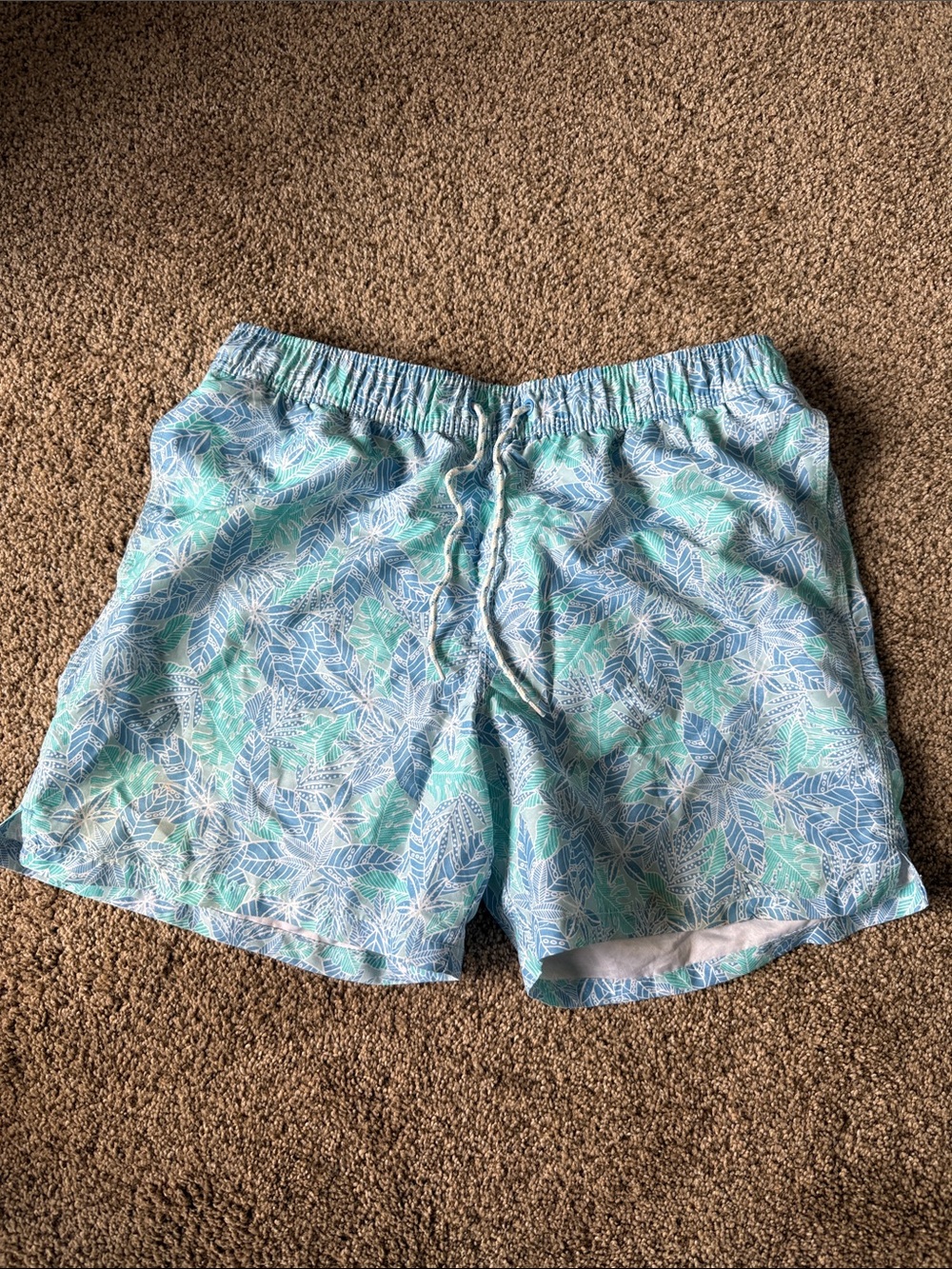 Goodfellow & Co Light Blue & Mint Leaf-Print Swim Trunks